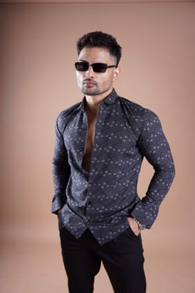 RETRO LUXE PRINTED SHIRT GREY-Small (30-32) / DARK GREY / RETRO LUXE PRINTED SHIRT GREY