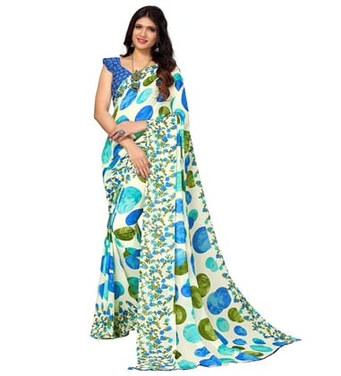 Women's Poly Georgette Printed Saree without Blouse (Light Blue)