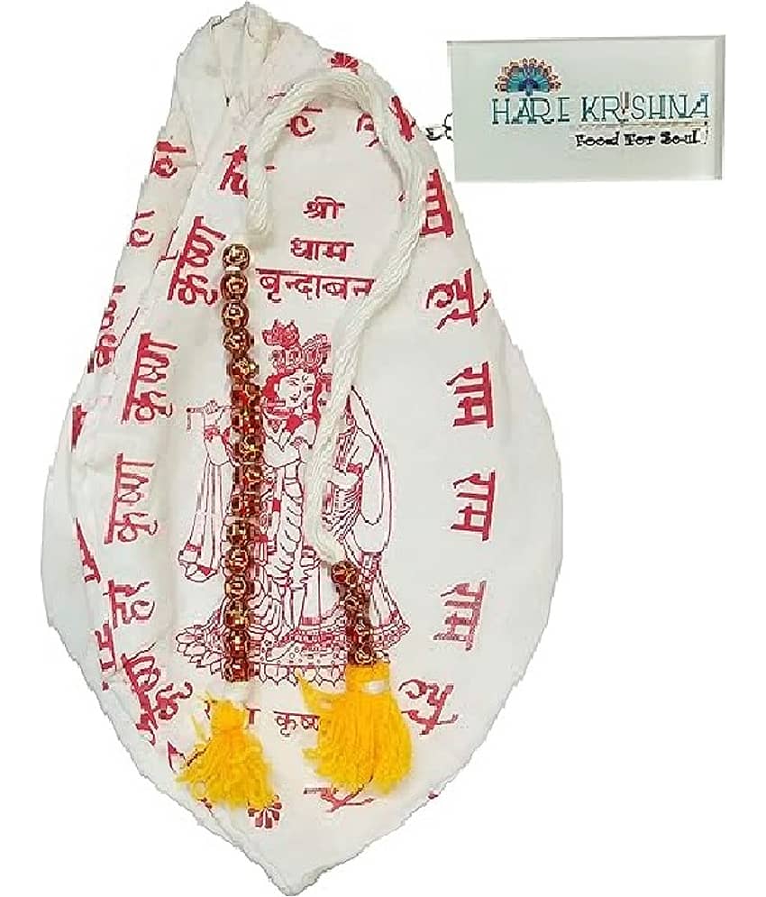 Hare Krishna Food For Soul White Printed Jholi | Potli Bag | Cotton Gomukhi Bag Japa Mala Bag/Gaumukhi 1 ( Pack of 1 )