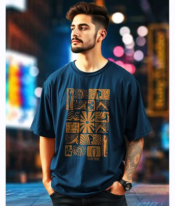 AUSK Men Cotton Blend Oversized Fit Printed T-Shirt ( Teal )