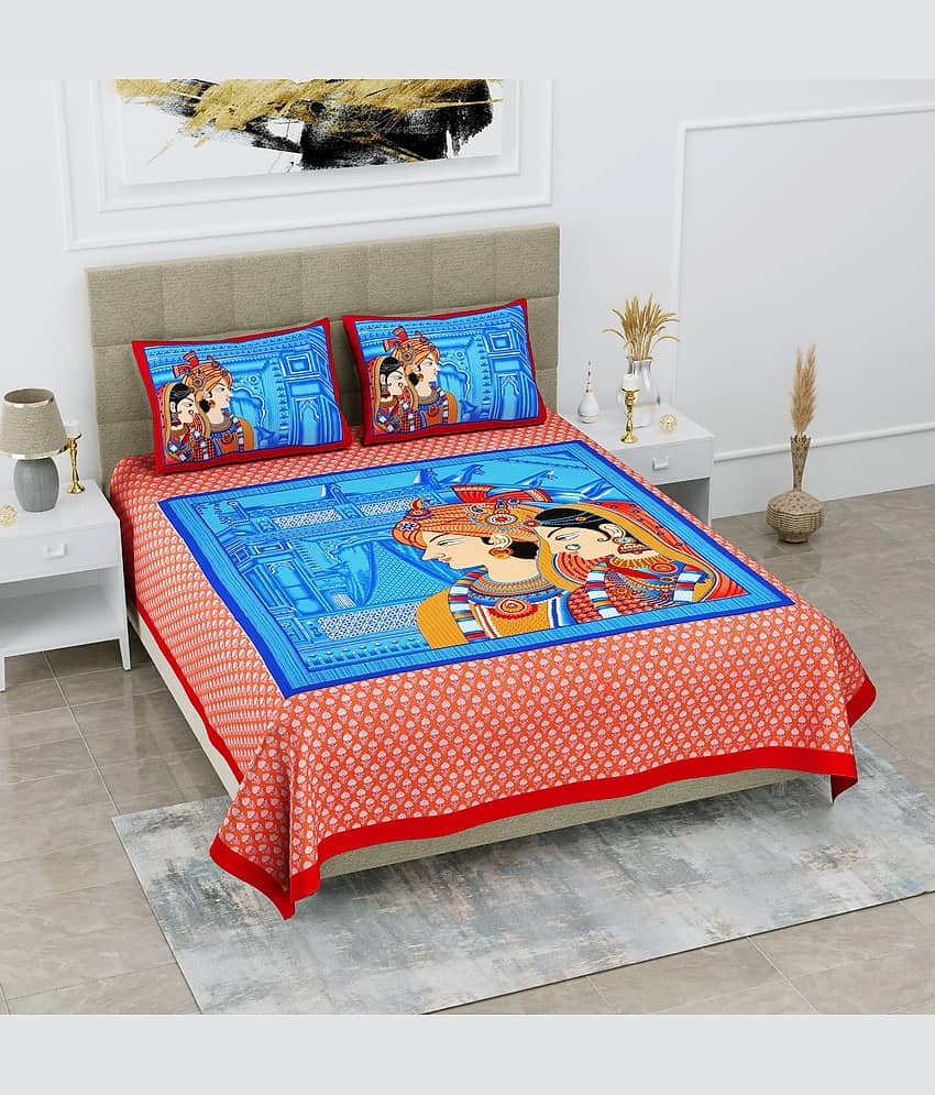 Cosito Cotton 1 Double Bedsheet with 2 Pillow Covers ( Red )