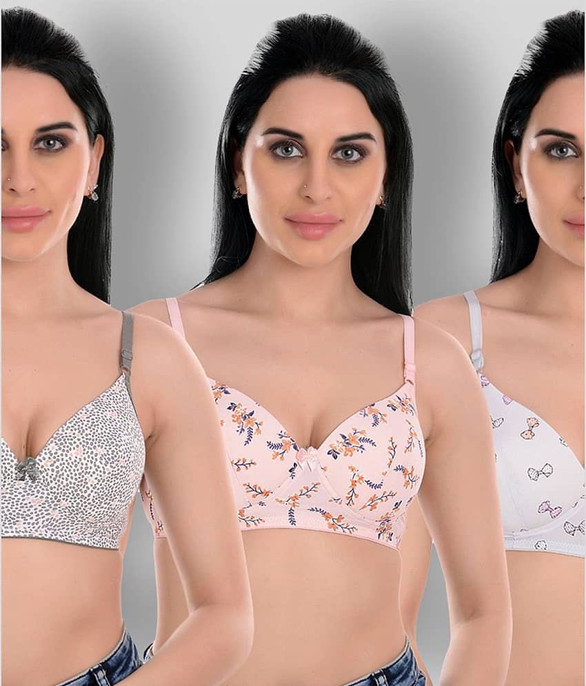 Softskin Pack of 3 Nylon Lightly Padded Women's T-Shirt Bra ( Multicolor )