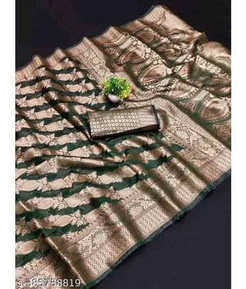 Gullak Organza Embellished Saree With Unstitched Blouse Piece ( Green )