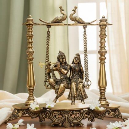 Sukh Sehaj Shree Radha Krishna Jhula | Handcrafted, Antique Finish, 16.0 Inch, for Home Temple, Decor, Pooja Ritual and Gifting