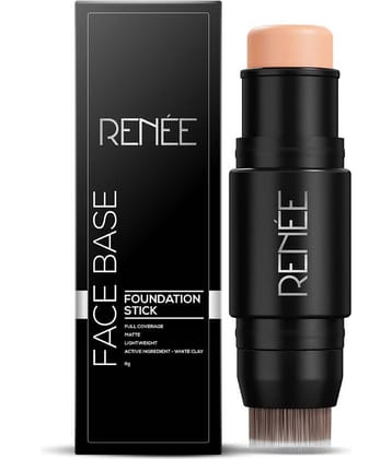 RENEE Face Base Foundation Stick with Applicator - Mocha, Enriched with White Clay, Weightless, 8gm