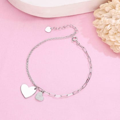 Coupled Compassion Rose Gold Charm Bracelet-White Stone / Silver