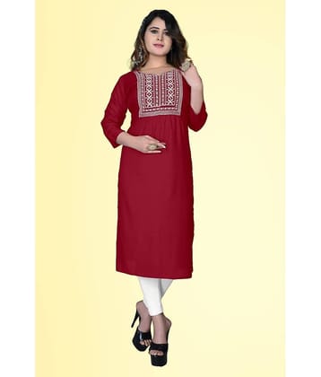 HAYA - Maroon Rayon Women's Straight Kurti ( Pack of 1 )