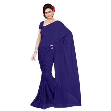 Generic Women's Georgette Plain Saree With Blouse (Navy Blue, 5-6  Mtr)