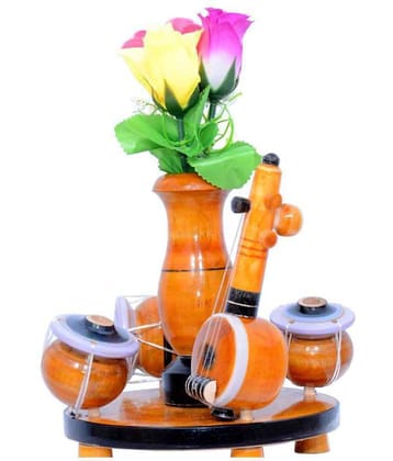 Inikao Flower Vase Cum Pen Stand In Music Set Shape On Wood