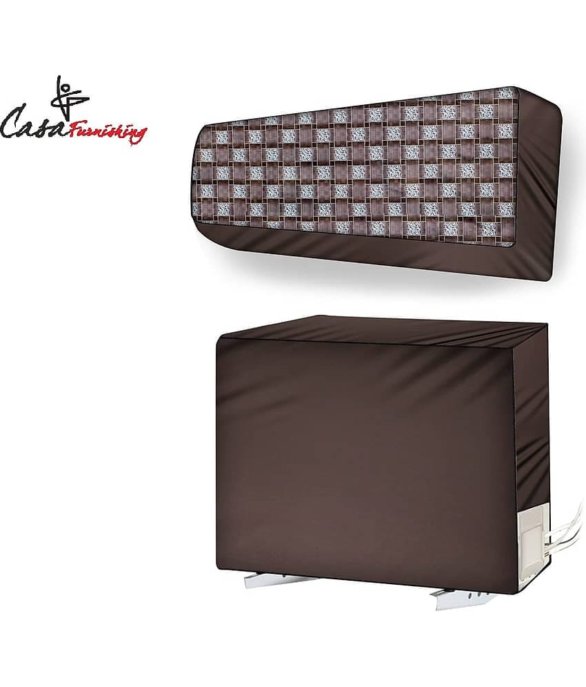 CASA FURNISHING Set of 2 Polyester Maroon AC Cover for 1.5 Ton Split AC