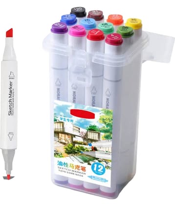KALRA MAGIC Tip Art Markers Set 12 Color Alcohol-Based Markers with Fine & Chisel Tips for Sketching, Coloring, Drawing, Adult Art & Illustration Comes in Portable Storage Case (24)