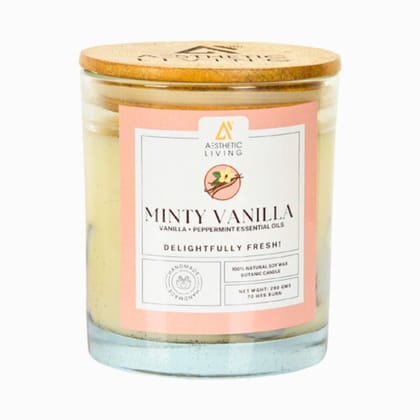 Aesthetic Living Minty Vanilla Botanic Candle with Peppermint And Vanilla Essential Oil, 300 gm