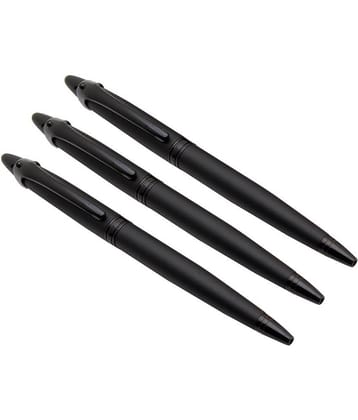 Srpc Set Of 3 Twist Mechanism Ballpoint Pens Black Metal Body Blue Refill