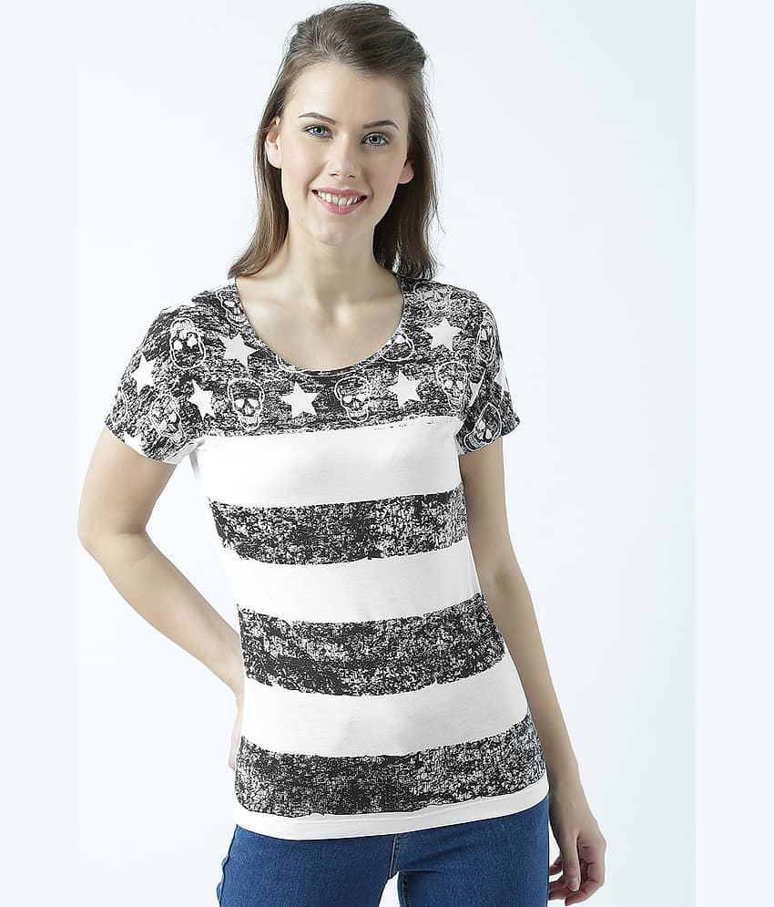 Huetrap Women Cotton Regular Fit Round Neck T-Shirt ( White )