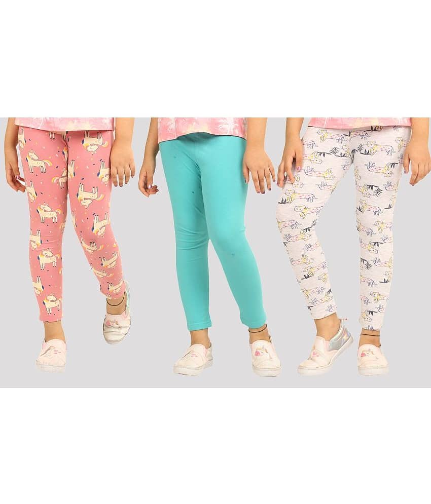 Ariel Pack of 3 Girls Cotton Leggings ( Orange )