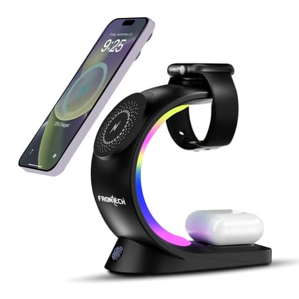 Frontech Magnetic Charger stand 3in1 Wireless Charger for all type of wireless charging mobile/Earbuds/Watch.(CCH-0016)
