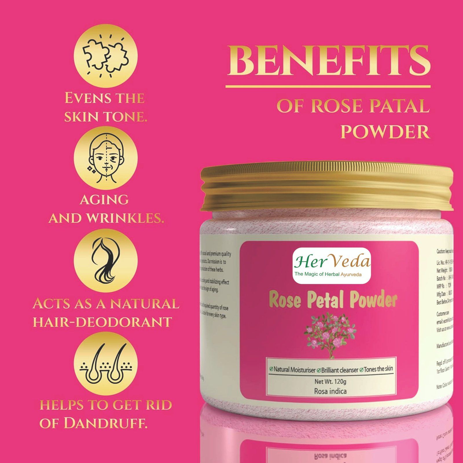 HerVeda Rose Petal Powder for Face | Pack of 4