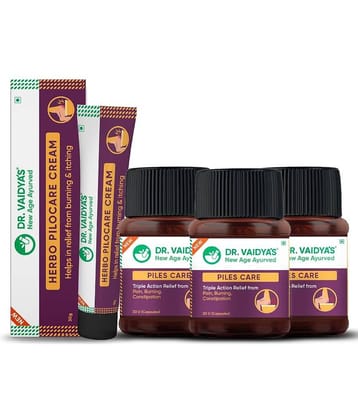 Dr. Vaidya's Piles Management Combo (3 Piles Care, 30 Capsules each + 1 Herbo Pilocare Cream, 30 gm)
