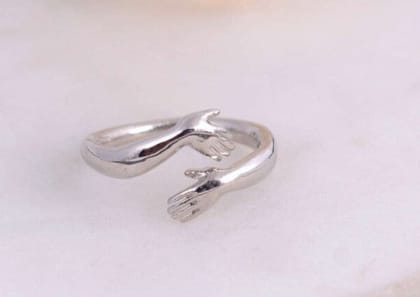 Handmade Dainty Silver Love Hugging Ring - Adjustable Unisex