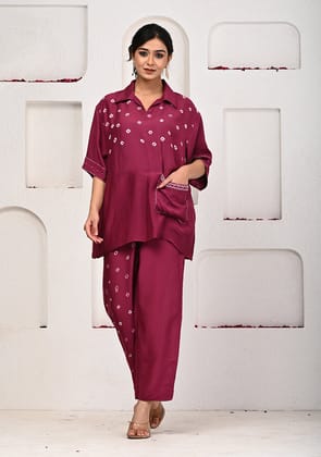 Scarlet Ruby Bandhej Co-ord Set-S