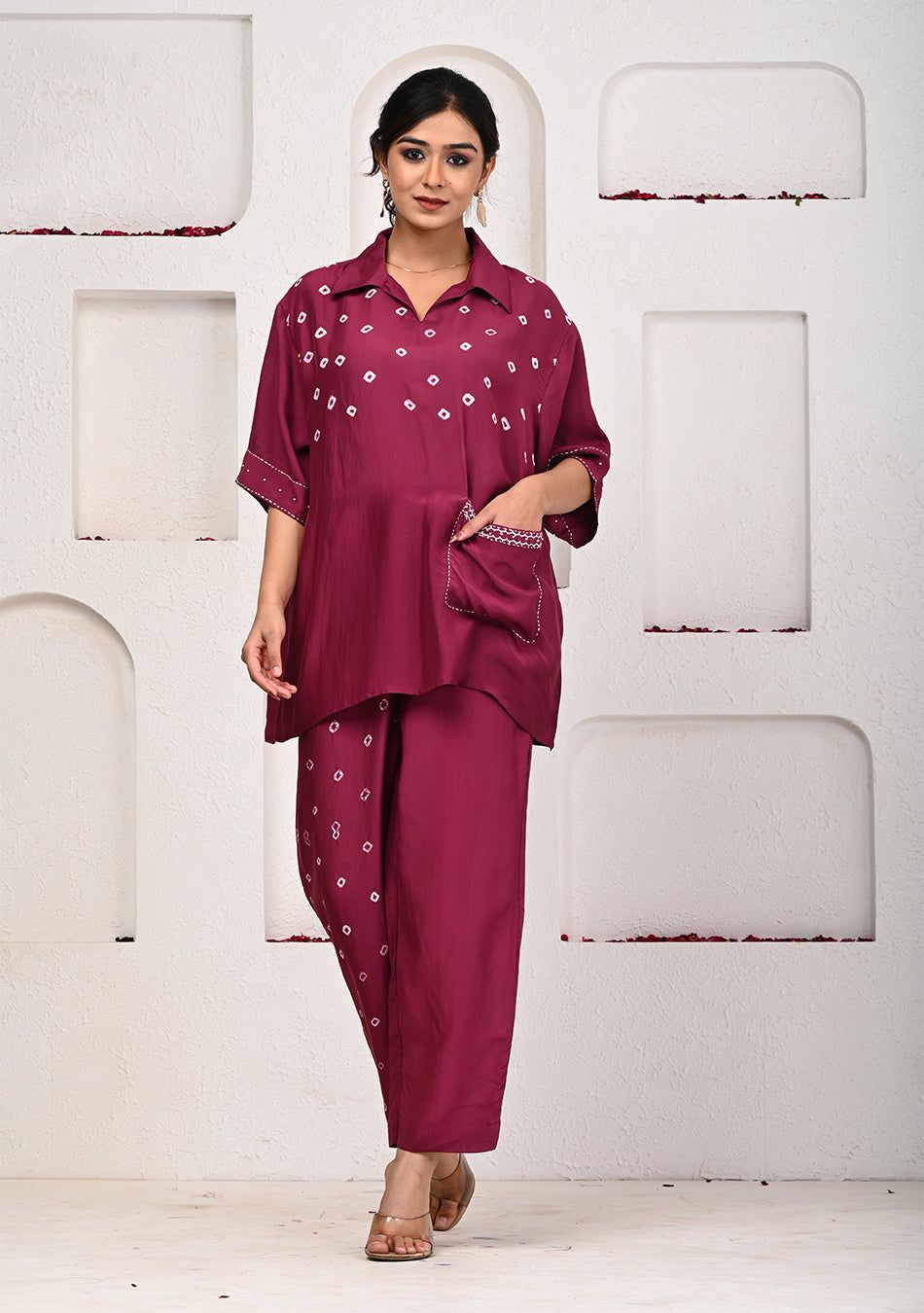 Scarlet Ruby Bandhej Co-ord Set-S