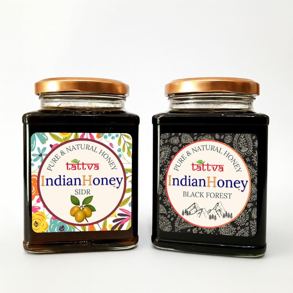 IndianHoney Black Forest & Sidr Honey Combo (Pack of 2) | Pure & Natural | 1kg (500g Each) | Unprocessed & Unfiltered Natural Sweetener