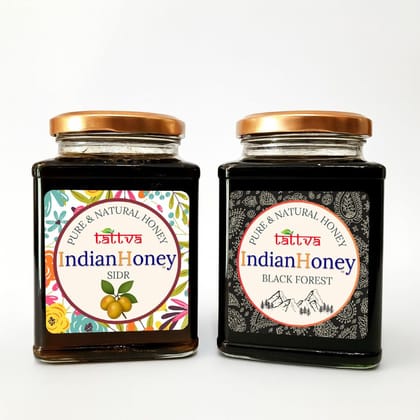 IndianHoney Black Forest & Sidr Honey Combo (Pack of 2) | Pure & Natural | 1kg (500g Each) | Unprocessed & Unfiltered Natural Sweetener