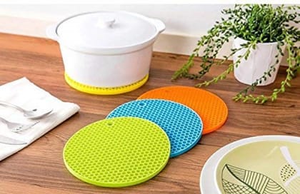 3Pcs Multi-Purpose Silicone Trivet Mats Round Pot Holder Hot Pot Mats Hot Pad Jar Opener Spoon