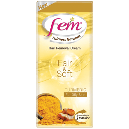 Fem Fairness Naturals Hair Removal Cream Fair & Soft - Turmeric, Oily Skin, 40 gm
