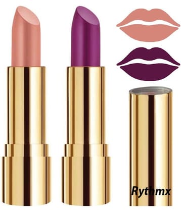 Rythmx Peach,Purple Matte Creme Lipstick Long Stay on Lips Multi Pack of 2 8 g