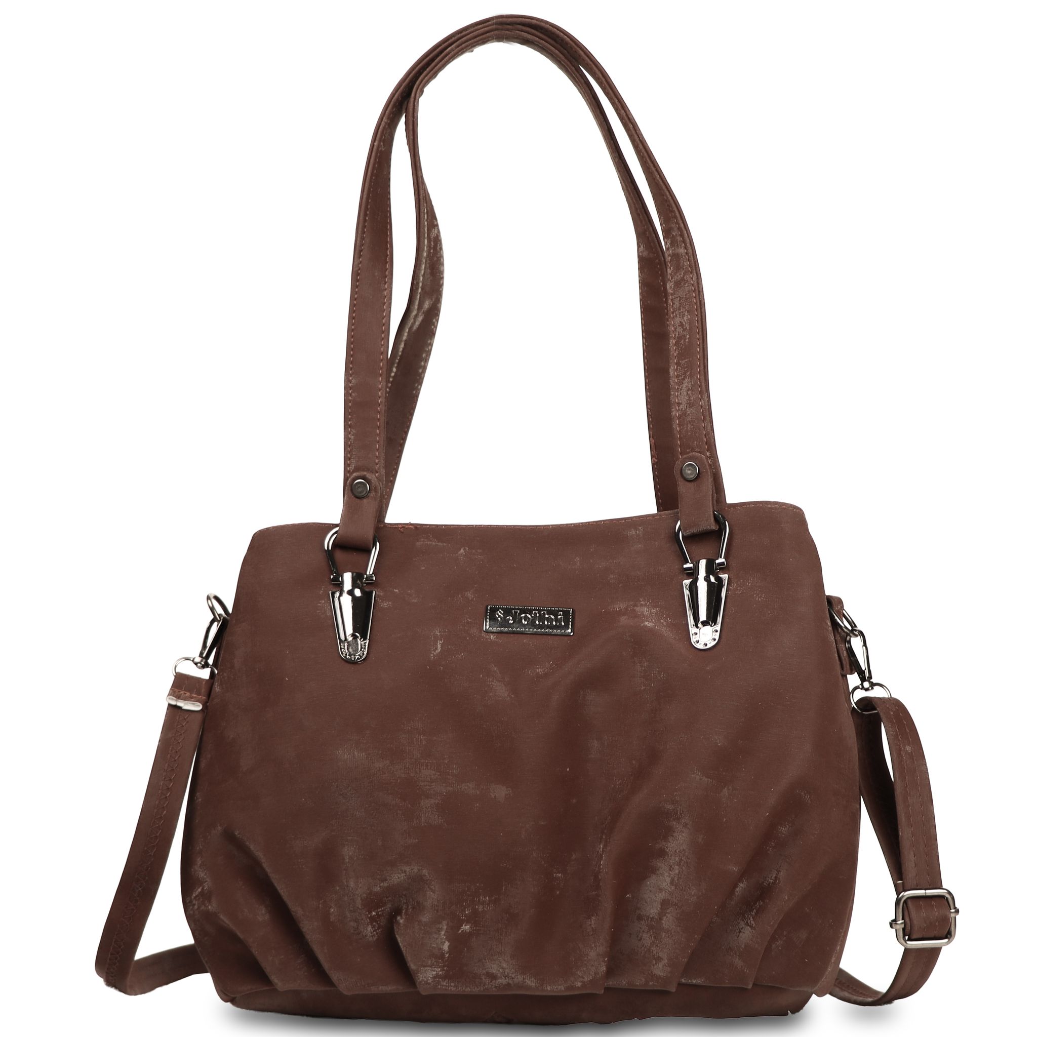 Jothi Asuka Premium Womens Handbag | 3-Compartment Synthetic Leather Tote | Velvet Textured Finish | Lightweight & Spacious | Detachable Shoulder Strap | Brown