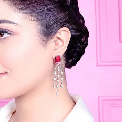 SILVER 92.5 Red chandelier EARRING-SILVER