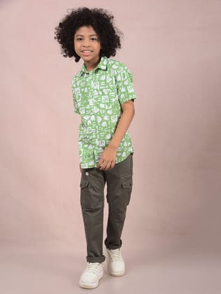 Green Printed 100% Cotton Shirt-11-12Y / Green