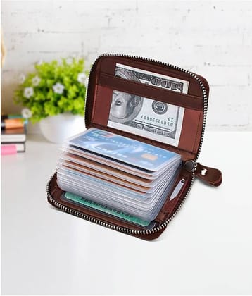 Shuangyou Leather Card Holder/Passport Holder/Document Holder Button Black Card Holder BROWN