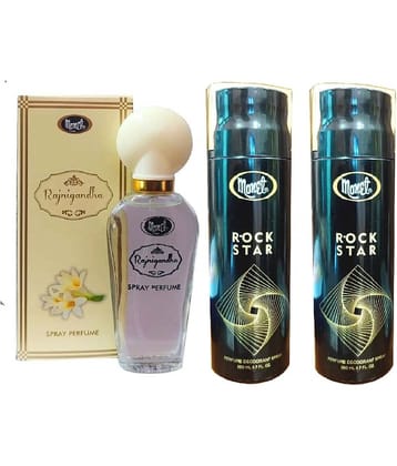 Monet - RAJNIGANDHA PERFUME&2 ROCKSTAR DEO Deodorant Spray for Women,Men 430 ml ( Pack of 3 )