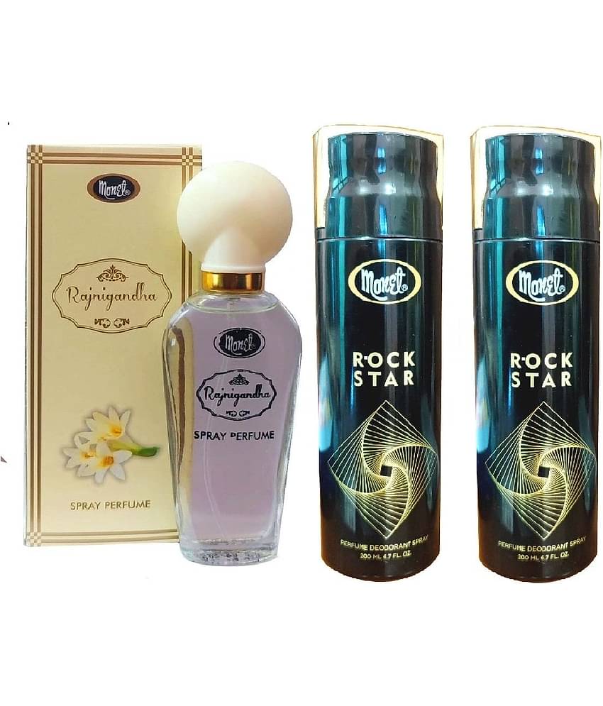 Monet - RAJNIGANDHA PERFUME&2 ROCKSTAR DEO Deodorant Spray for Women,Men 430 ml ( Pack of 3 )