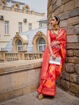 Rose Red Weaving Patola Silk Saree
