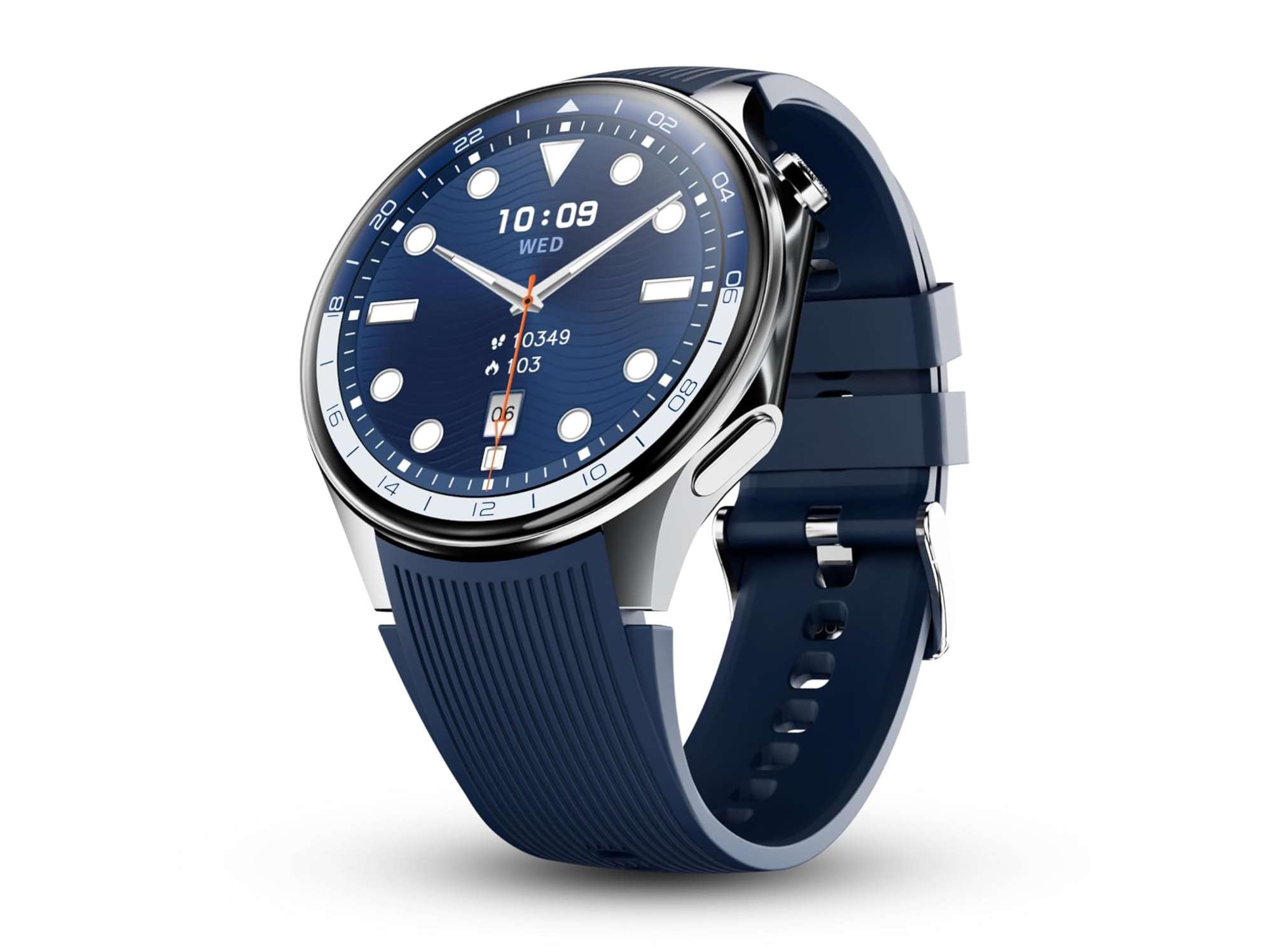 Pebble Gravity Smartwatch, 1.43 AMOLED, BT Calling, Quick Alerts, Compass, QR Payments, Health Suite & Premium Silicone Strap - Blue