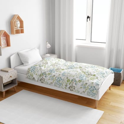 White And Green 144 TC 100% Cotton Floral Pattern Baby Single Bed AC Blanket Dohar for Kids-Kids / White And Green / KTB-EM_4002
