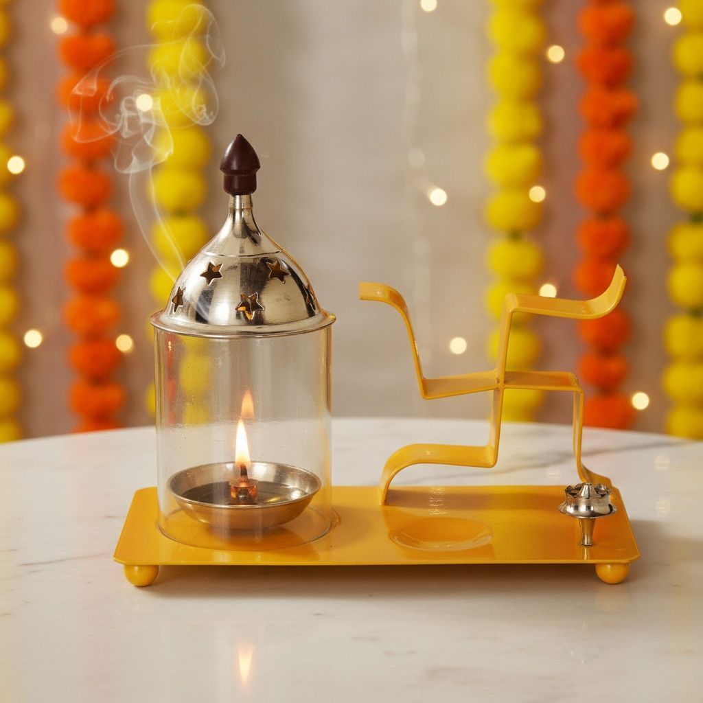 Iron & Brass Swastic Chimney Deepak In Yellow Color No. 2 (ZMAS512 Y)