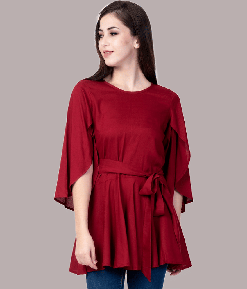 GOD BLESS Women's Rayon Knot Front Top ( Maroon )