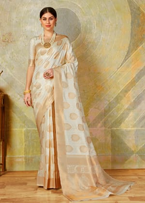 Daisy White Woven Banarsi Saree