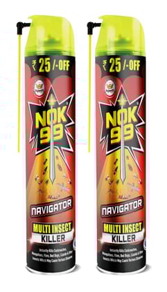 Nok 99 Navigator, Multipurpose Insect Killer Aerosol Instantly Kills Cockroaches, Mosquitoes and all Crawling and Flying Insects, Pack of 2, 320 ml