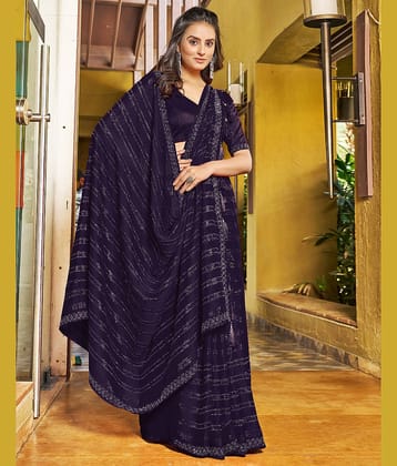 Samah Chiffon Embellished Saree With Unstitched Blouse Piece ( Navy Blue )