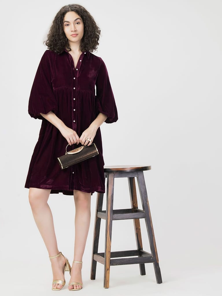 Gathered Velvet Party Dress