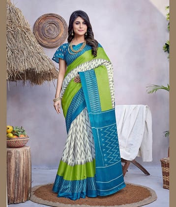 Yashika Art Silk Printed Saree With Unstitched Blouse Piece ( Rama )