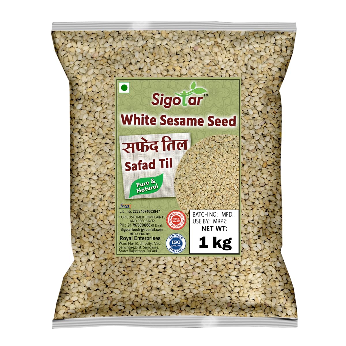 Sigotar White Sesame Seeds, Pure and Natural, 1 kg