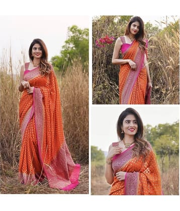 fab woven Art Silk Woven Kanjeevaram Sarees With Unstitched Blouse Piece ( Orange )