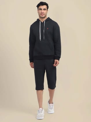 Men'S Black Hoodie With Shorts Cord Set-S
