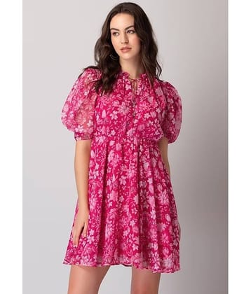 kedar fab Women Georgette Printed Fit & Flare Dress ( Pink )